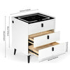 Modern LED Bedside Table 3 Drawers Wireless Charging Side Cabinet Nightstand