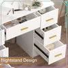 7 Drawers Large Vanity Makeup Desk with 10 LED Bulbs Mirror and Shelves White