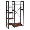 Industrial Rustic Wood Coat Rail Bar Stand Garment Clothes Rack 5 Tiers Shelves