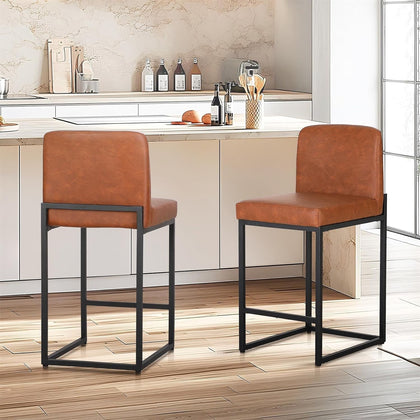 2Pcs Bar Stools Counter Bar Stools with Back PU Leather Upholstered Bar Chairs