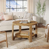 Solid Wood Round Coffee Table, 2-Tier Farmhouse Circle Center Accent Table,Brown