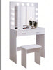 White Dressing Table Set With LED Lights Mirror, Vanity Makeup Drawers And Stool
