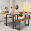 3 PCS Dining Table Set Dining Table & 2 Benches Kitchen Space-Saving Furniture