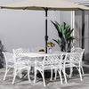 7 Piece Patio Dining Set with Garden Umbrella Table & 6 Chairs Outdoor Furniture