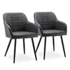 2x Grey Dining Chairs Faux Leather Retro Armchairs PU Kitchen Office Chair