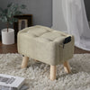 Linen Footstool Footrest Ottoman Pouffe Padded Rectangle Seat Chair w/ Wood Legs