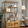 Tall Bamboo Bookcase Ladder Open Bookshelf with Cabinet for Living Room Library