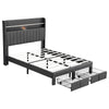 Double Bed Frame with 2 Storage Drawers, Charging and Lighting Headboard Grey