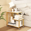 Small Sofa Couch Side Table with Lockable Casters-White