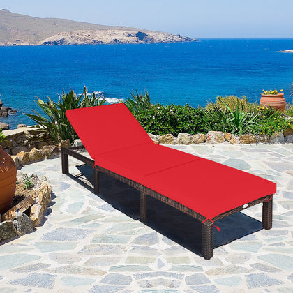 6-Positions Adjustable Rattan Sun Lounger Deck Chaise Sunbed w/Removable Cushion
