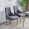 2x Fabric PU Leather Dining Chairs Button-Tufted Upholstered Wood Legs Armchairs