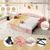 Daybed Velvet Sofabed LED Single Sofa Bed With Pull Out Trundle Guest Bed Pink
