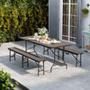 Rattan Garden Dining Table and Chairs Set Folding Camping BBQ Picnic Table Bench