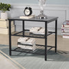 Black 3-Tier Small End Table Square Side Table with Steel Grid Storage Shelves
