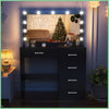 Vanity Makeup Dressing Table Desk W/ LED Light Mirror Drawer-Sliver Handle Black