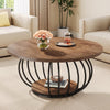 39.4'' Round Coffee Table, Industrial 2-Tier Circle Accent Table with Storage
