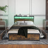 4TF6 Double Size Bed Frame Bed Platform LED Lights Retro Headboard & 4 Oxdqoskis