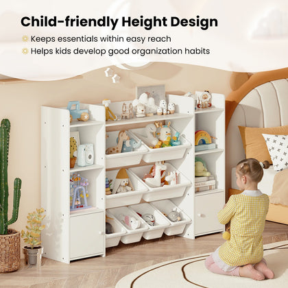 142 cm Large Toy Storage Organizer Toddler Storage Cabinet-White