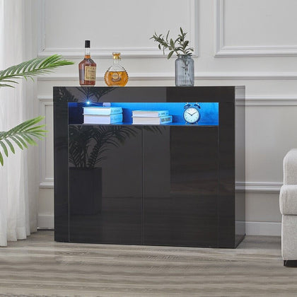 2 Doors LED Sideboard Cabinet High Gloss Cupboard Storage Furniture Black