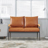 Double Sofa Armchair Faux Leather Back Cushion Metal Frame Leg Oak Armrest Brown