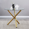 2x Green PU Leather Dining Chairs Golden Legs&Round Clear Glass Dining Table Set
