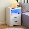 Bedside Table LED Light Nightstand High Gloss 2 Drawers USB Port Power Plug