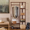 Rustic Bamboo Clothes Rail Garment Rack Corner Hanging Stand with Shelves