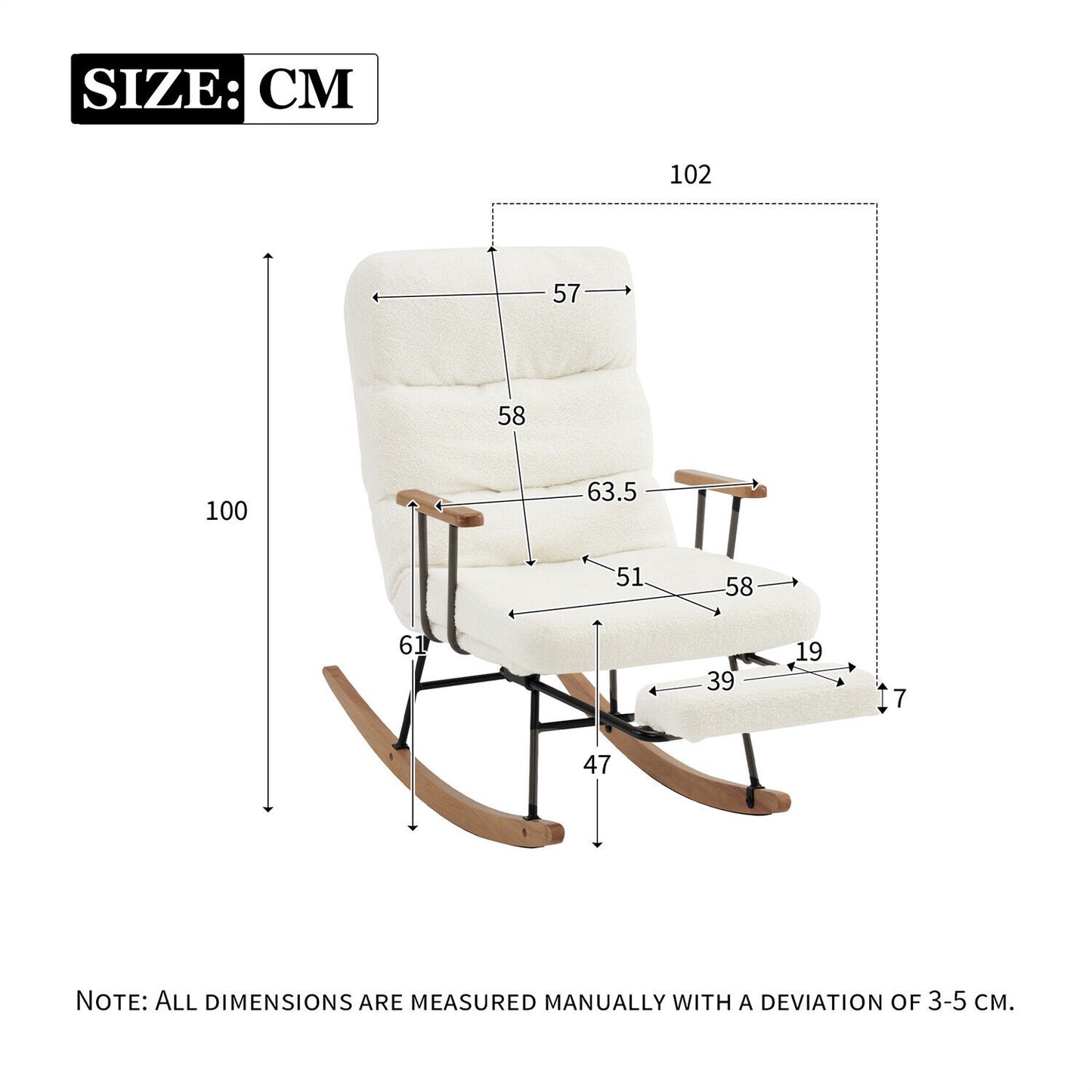 Nursing Boucle Fabric Rocking Chair Relaxing Recliner Armchair with Footrest
