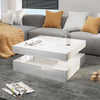 Coffee Table LED Lights Square Cocktail Table Marble Pattern Living Room White