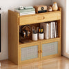 Bamboo Wood Storage Cupboard Cabinet Side Table with Rattan Doors Drawer Shelf