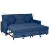 3-Seater Sofa Bed Convertible Velvet-Feel Upholstery Adjustable Backrest Blue