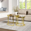 2PCS Round Metal Glass Coffee Table Nesting Sofa Side End Tables Accent Tables