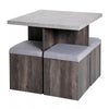 5 PC Dining Set Wooden Space-saving Storage Cushioned Ottoman Seats Square Table