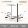 Double Size Metal Canopy Bed Frame 4-Poster Modern Platform Wooden Slat Support