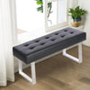 Dining Chairs Bench Long Seat Chrome Metal Legs Bedroom Faux Leather Upholstered