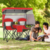 COSTWAY Double Folding Camping Chair Outdoor Portable Loveseat w/Canopy-Red