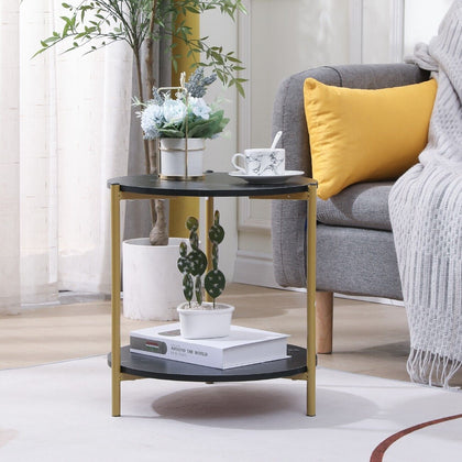 Marble Effect 2-Tier End Table Sofa Side Tables for Living Room Bedside Table