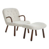 Lambwool Armchair Recliner Chair Button Back Occasional Sleeper Sofa w/Footstool