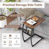 GYMAX C Shaped Side Table Compact Sofa Side Table with Mesh Bag