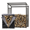 Outdoor Wooden Log Store Metal Garden Shed Firewood Stacking Storage w/ PE Cover