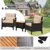 3-Piece Patio Rattan Furniture Set Garden Table and Chairs W/ Cushion