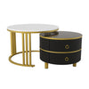 Round Nesting Coffee Table Set of 2 Stacking End Side Table With Storage Drawers