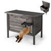 Wooden Feral Cat Shelter for Winter Elevated Pet Enclosure-Black