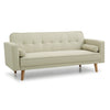Sofa Bed 3 Seater Cream New Foam Fabric Wood Legs Double Bed with 2 Cushions
