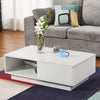 Modern Coffee Table with Storage Drawer Shelf Tea Table LED Light Livingroom