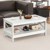 White 2-Tier Wooden Coffee Table with Storage Shelf, 100cm, for Living Room
