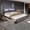 Double Bed Frame with LED Lights, 4 Drawers, Charging Station Metal Platform Bed