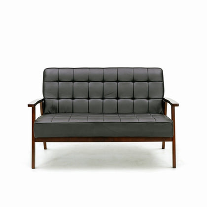 2 Seater Love Seat Retro Accent Wood Frame Armchair Cushion Faux Leather