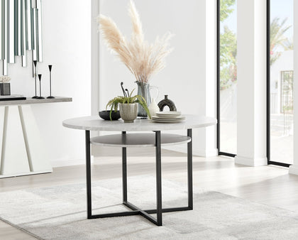 Adley GREY Matte Concrete and Black Metal Round Storage Dining Table