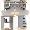 Corner Dressing Table with LED Lights Vanity Makeup Desk with Mirror & 5 Drawers